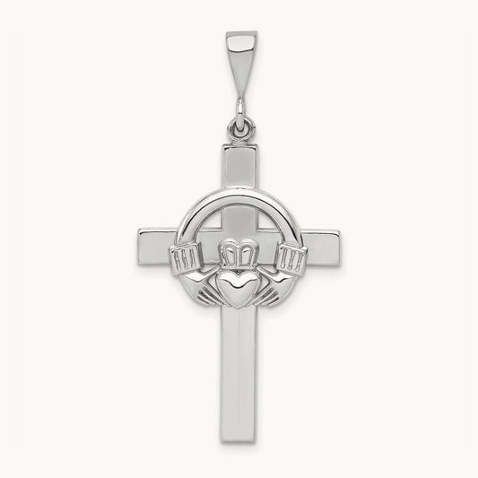 Claddagh Cross Pendant, 14K White Gold