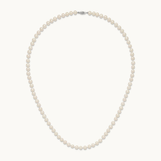 WG 6- White Freshwater Cultured Pearl 24in Necklace, 7mm, 14K