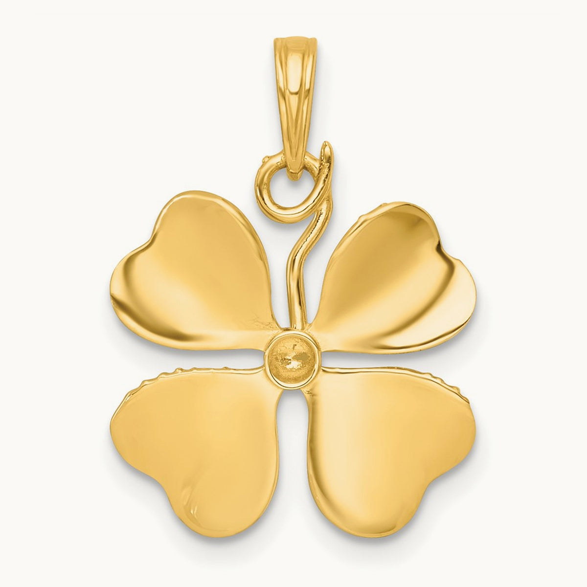 Polished 4 Leaf Clover Charm, 14K with White Rhodium