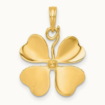 Polished 4 Leaf Clover Charm, 14K with White Rhodium