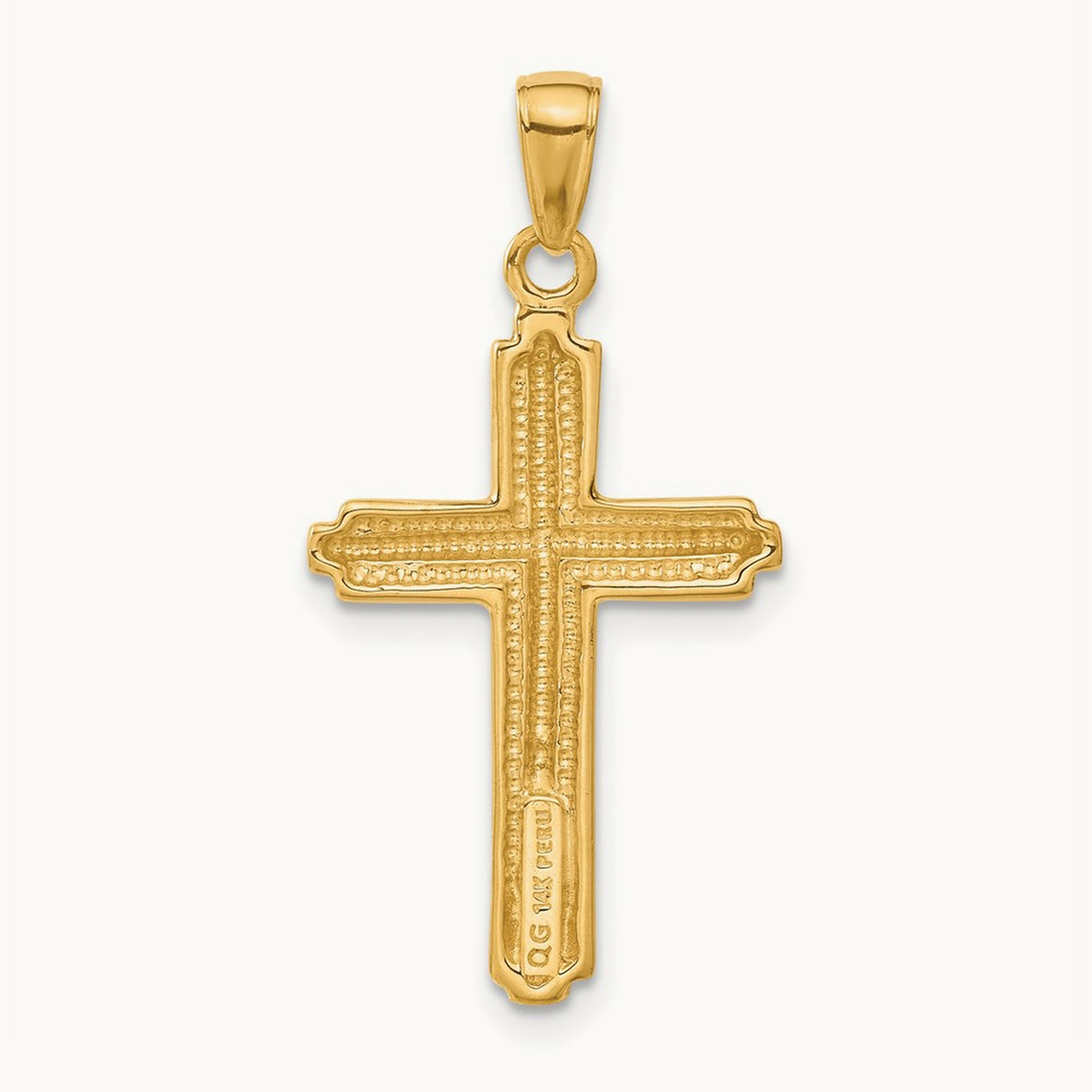 Cross with Striped Border Pendant, 14K
