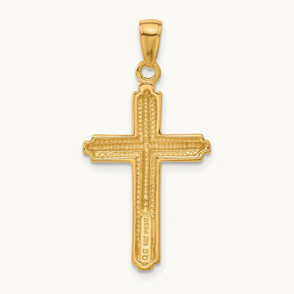 Cross with Striped Border Pendant, 14K