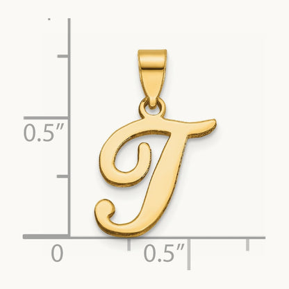 Script Letter T Initial Pendant, 14K Yellow Gold