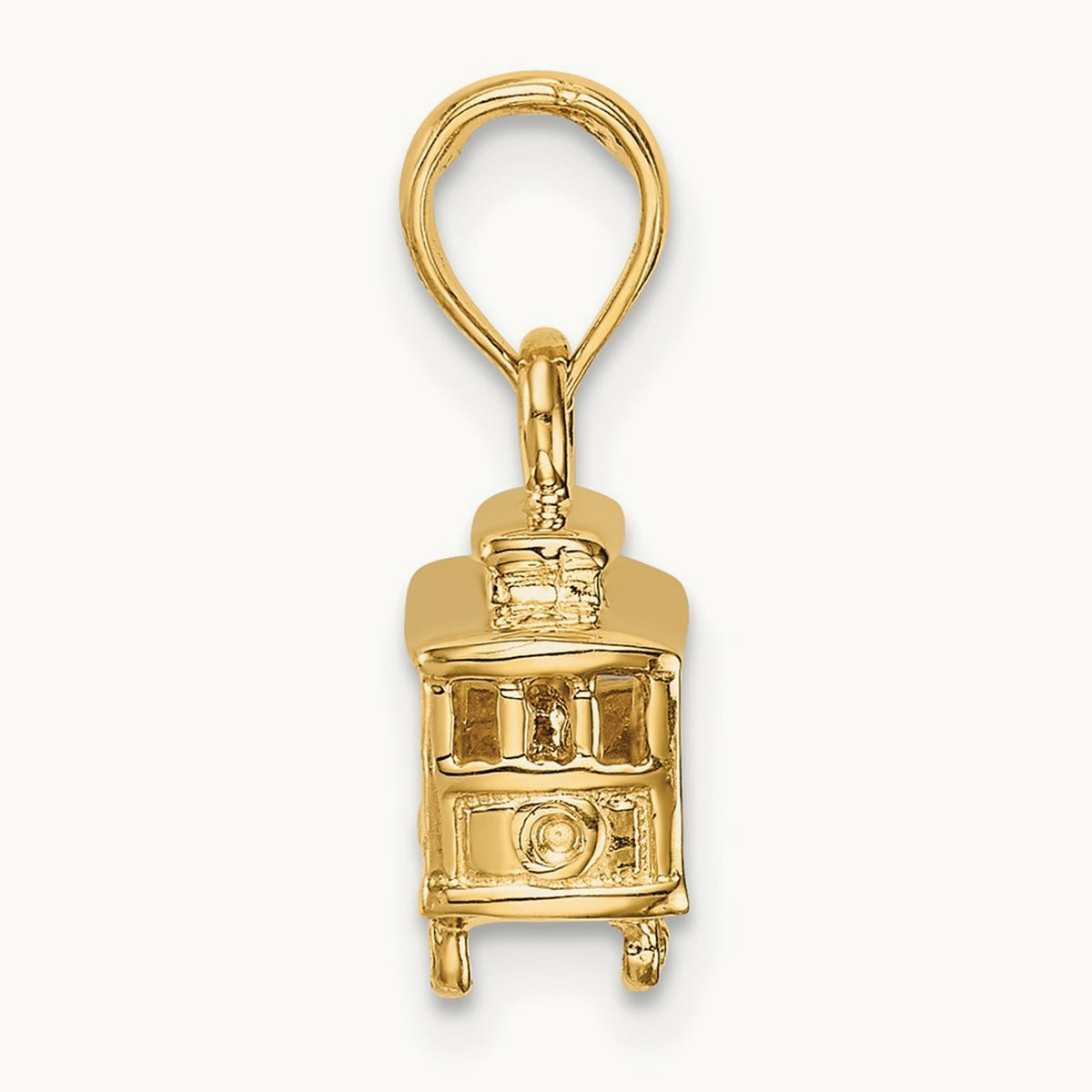 Solid Polished 3-D Trolley Car Pendant, 14K