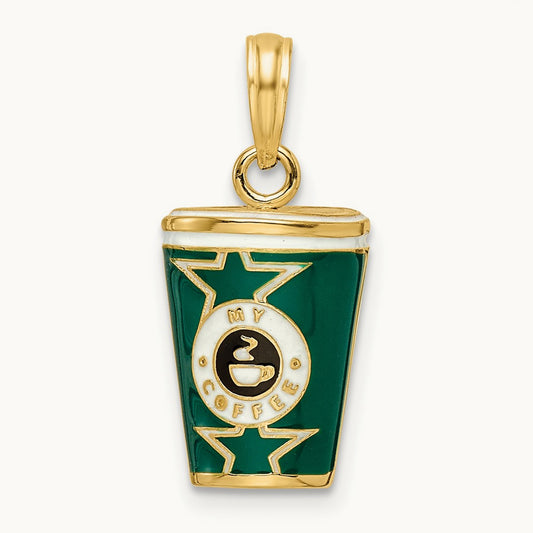 3-D Enameled Coffee Cup Charm, 14K