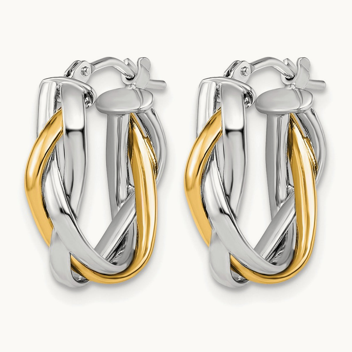 w/Wht Rhodium Plating Braided Hoop Earrings, 10K — Leslie's