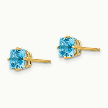 Princess Cut Blue Topaz Earrings, 5mm, 14K