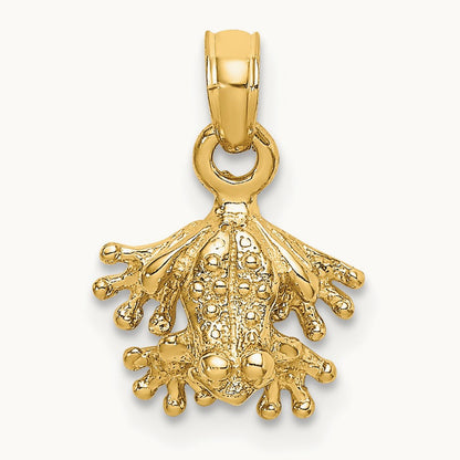 3-D Textured Mini Frog Facing Down Charm, 14K