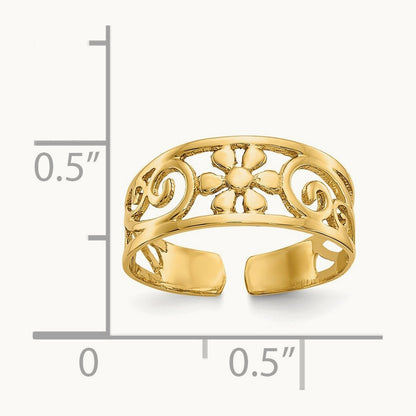 Floral Toe Ring — 14K Yellow Gold