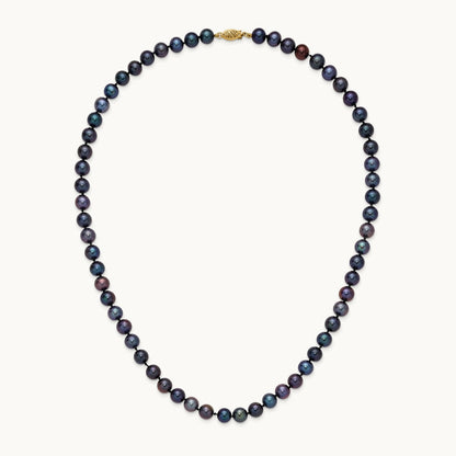 7- Black Near Round Freshwater Cultured Pearl Necklace, 14K