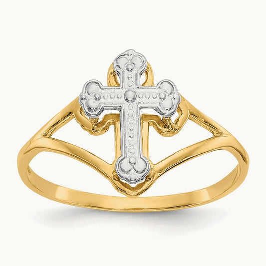 w/Rhodium Cross Ring, 14K