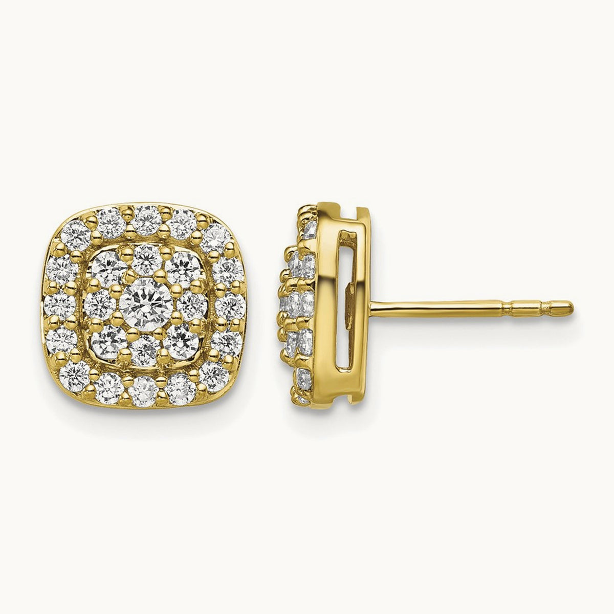 Square Halo Post Earrings, 0.75 ct tw Lab-Grown Diamond — 14K Yellow Gold