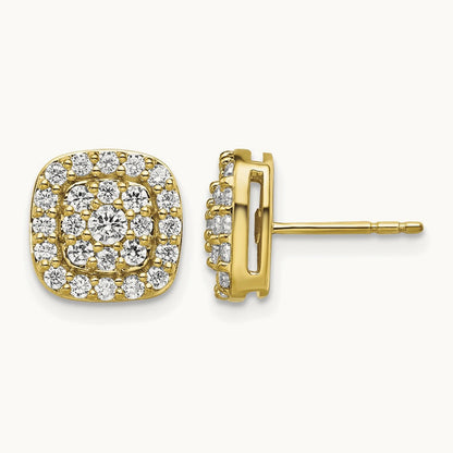Square Halo Post Earrings, 0.75 ct tw Lab-Grown Diamond — 14K Yellow Gold
