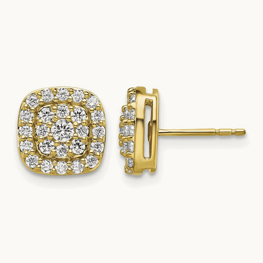 Square Halo Post Earrings, 0.75 ct tw Lab-Grown Diamond — 14K Yellow Gold