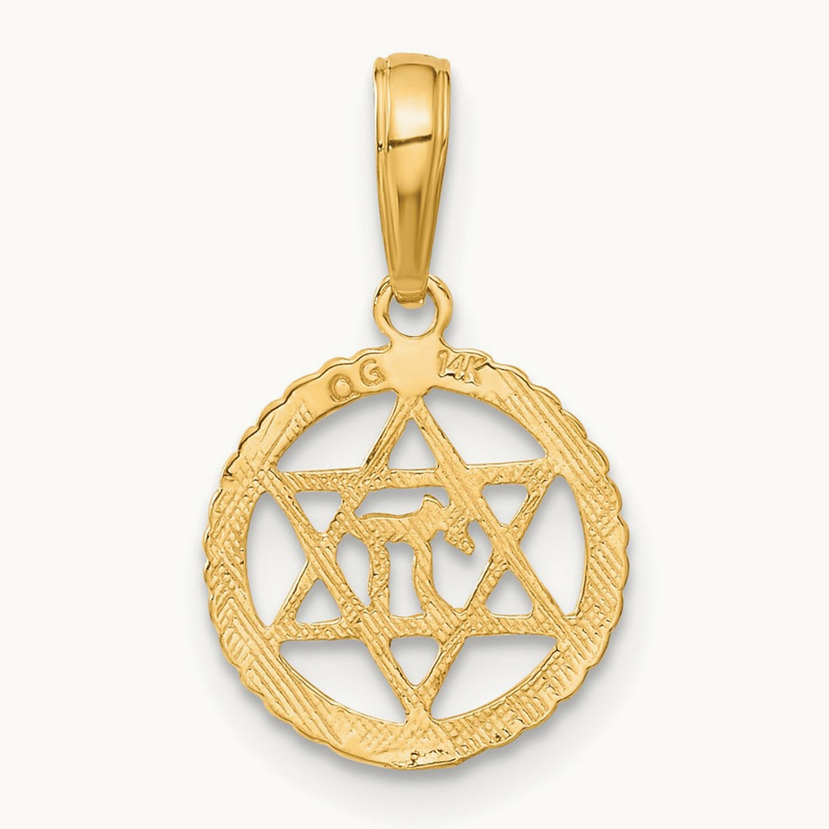 Star of David and Chai in Circle Pendant, 14K