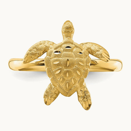 Brushed & Polished D/C Turtle Ring, 14K