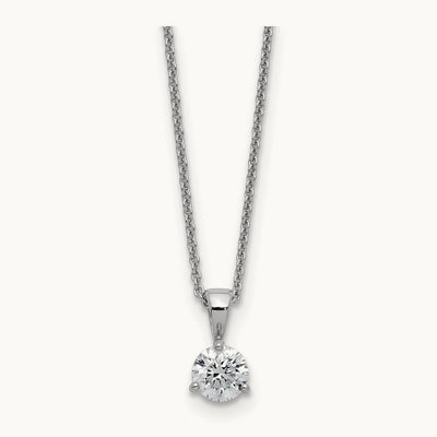 1ct Lab Grown Dia VS/SI+ G+ 3 Prong 18in Comp Solitaire Necklace, 14K White Gold