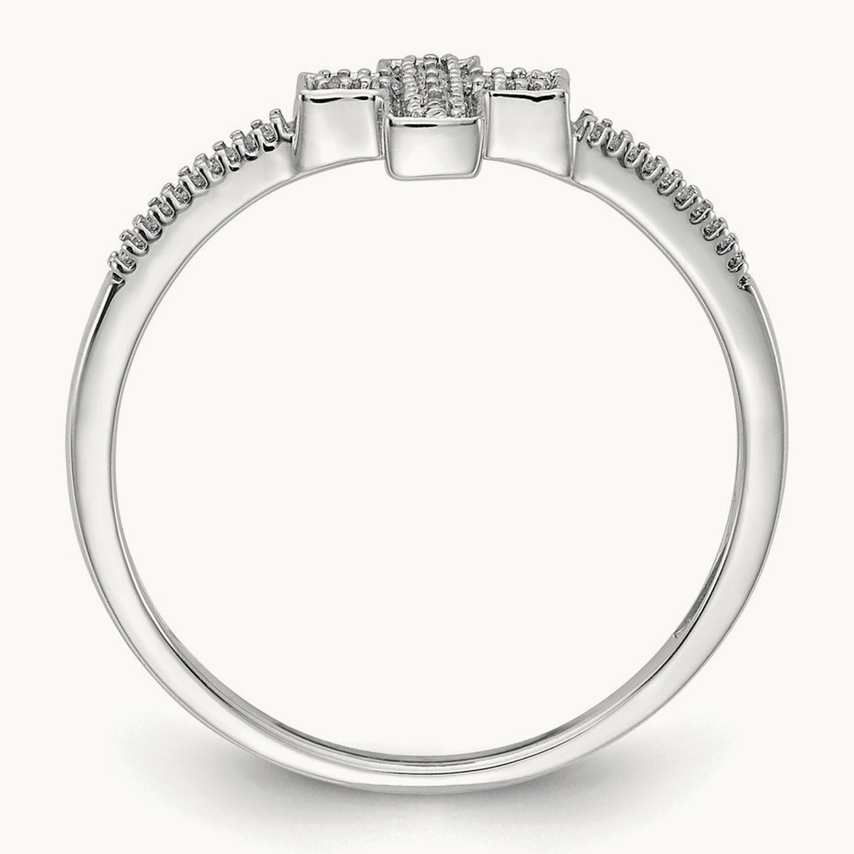 Polished Diamond Cross Ring, 14K White Gold