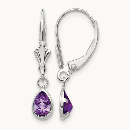 6x4mm White Gold Amethys/February Earrings, 14K