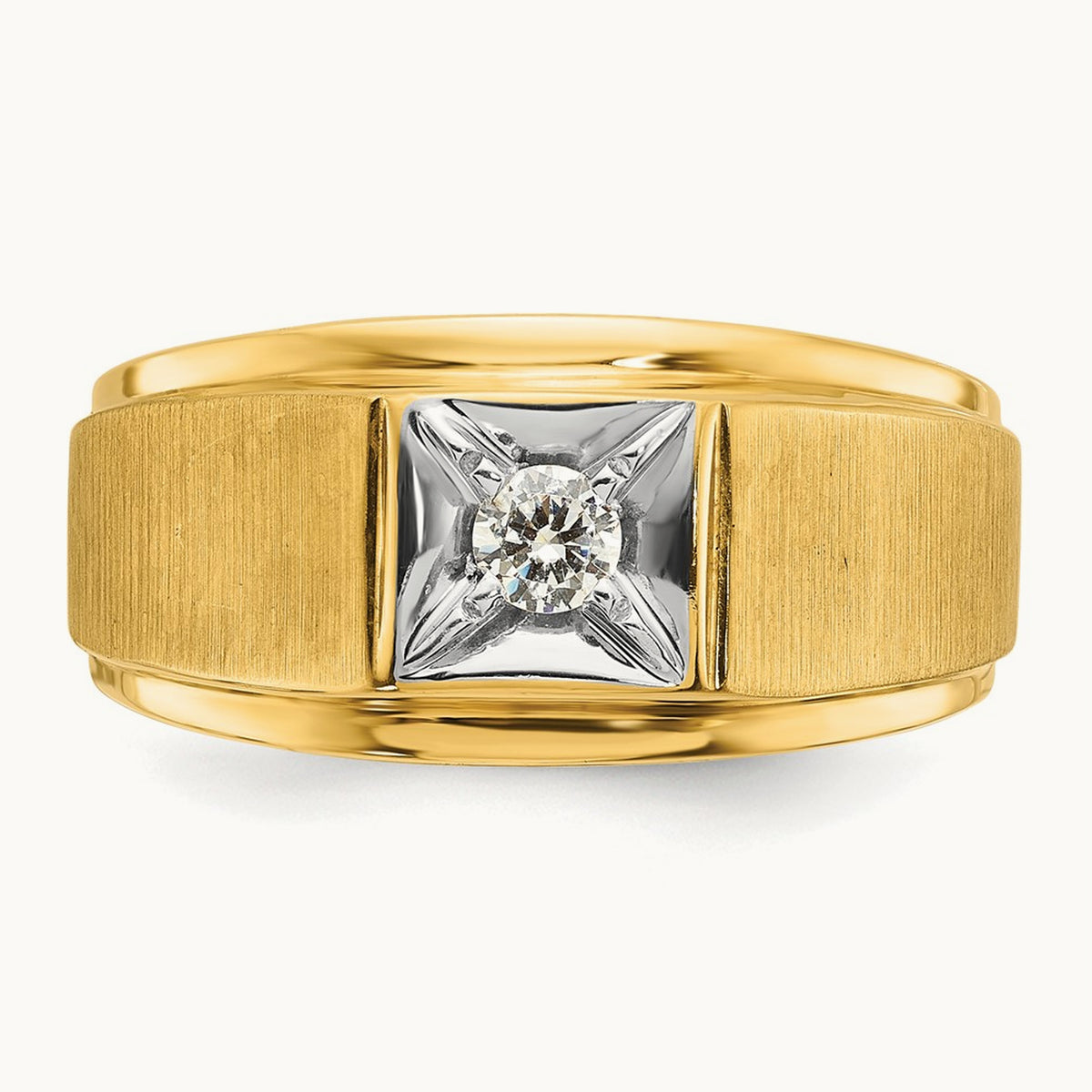 IBGoodman Men's Polished and Satin Diamond Complete Ring, 14K Two-tone