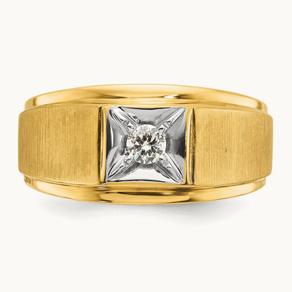 IBGoodman Men's Polished and Satin Diamond Complete Ring, 14K Two-tone