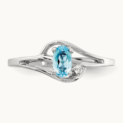 Blue Topaz Diamond Ring, 14K White Gold