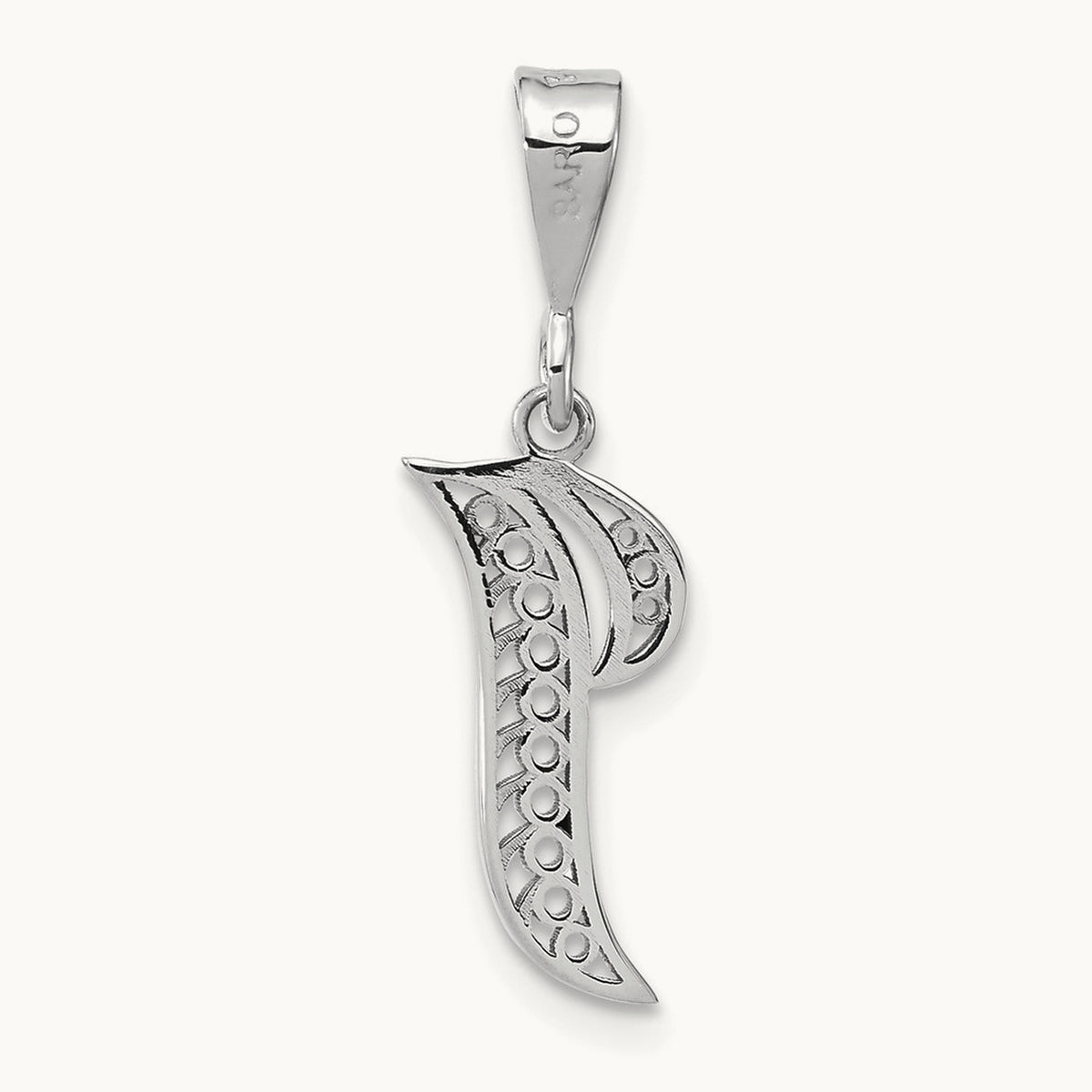 Solid Polished Script Filigree Initial Pendant — I