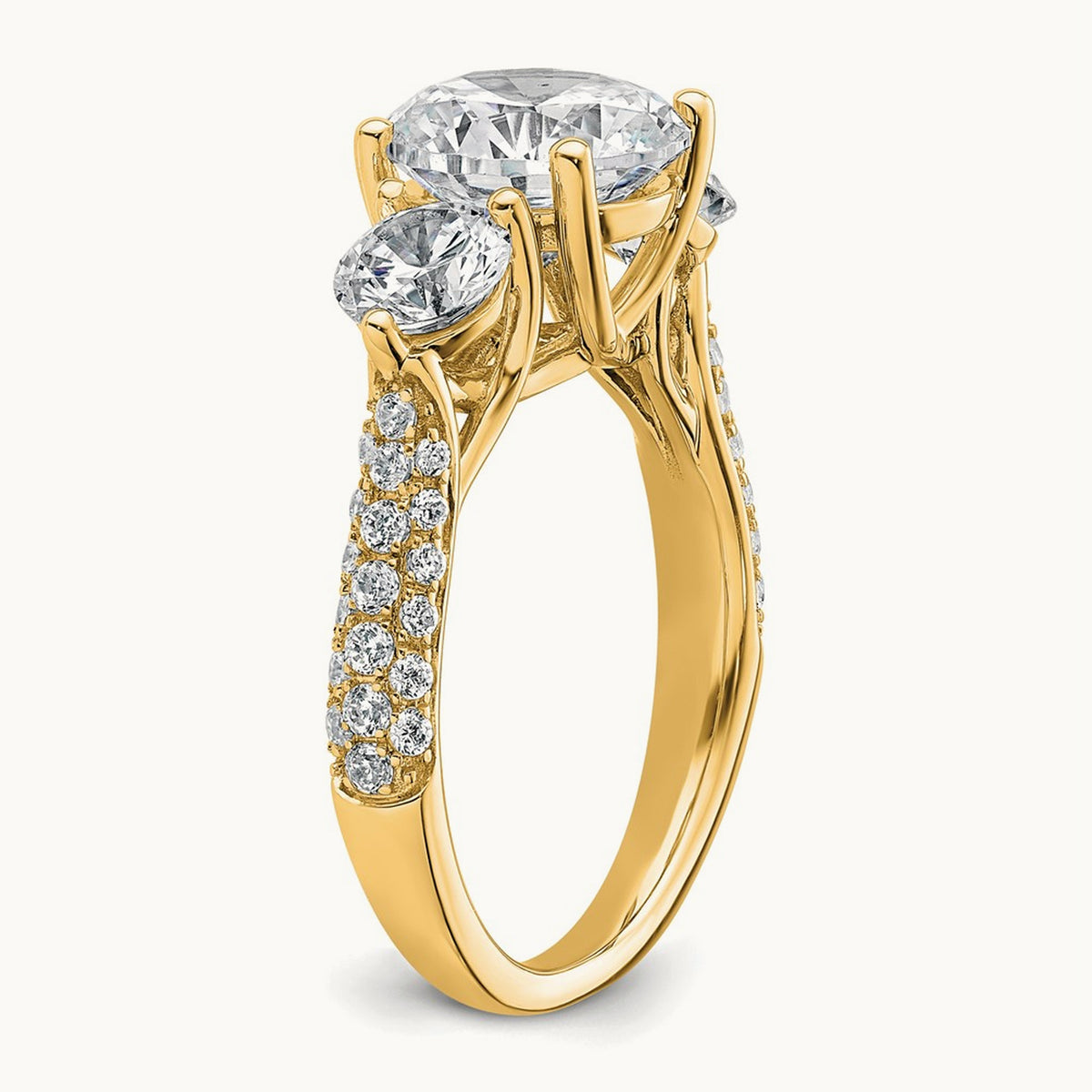 Round 3 Stone Engagement Ring, 0.50-3.75 ct tw Lab-Grown Diamond — 14K Yellow Gold