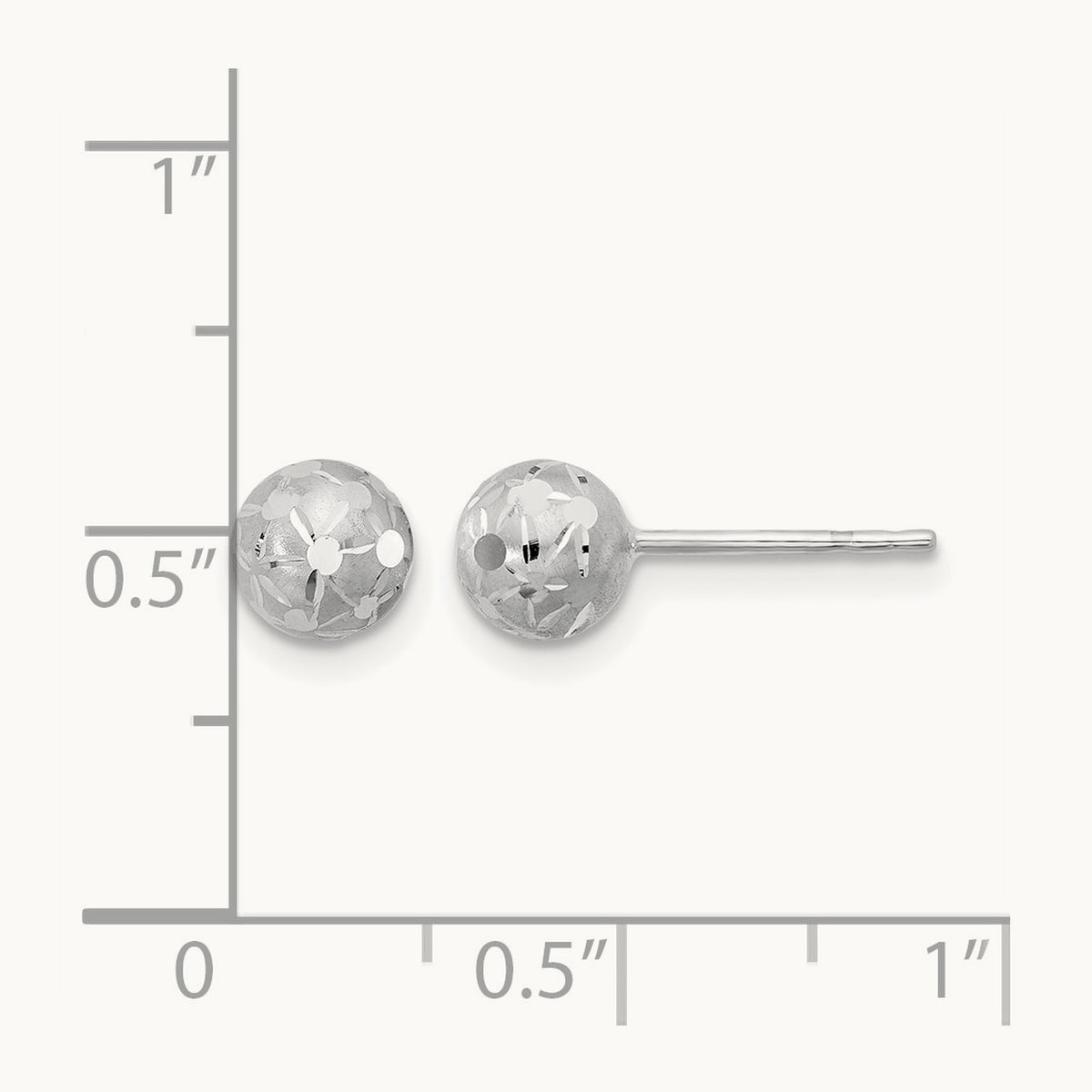 Polished/Satin and Diamond-cut Ball Post Earrings — 10K White Gold