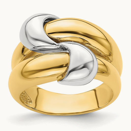 Polished Knot Dome Band, 14K Two-tone