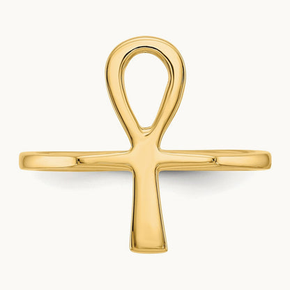 Polished Ankh Egyptian Cross Ring, 14K