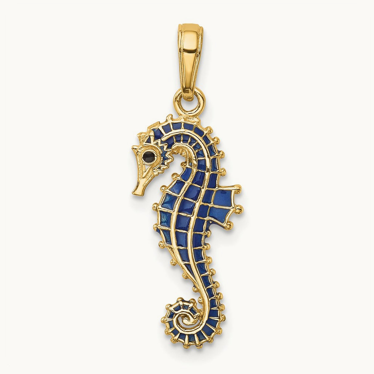 3-D Blue Enameled Seahorse Pendant — 25mm