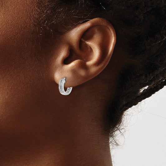 Diamond Hinged Round Hoop Earrings — 14K White Gold, 11mm