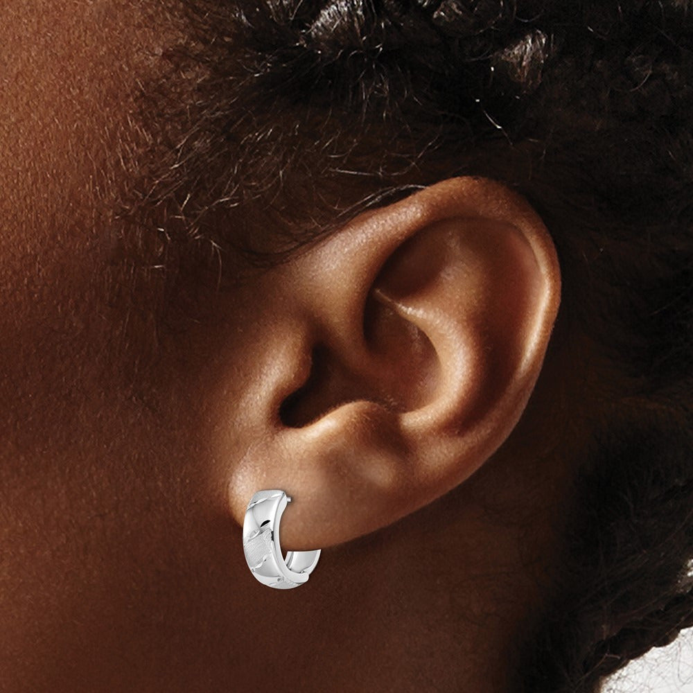 Polished and Satin Hinged Hoop Earrings — 14K White Gold