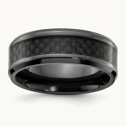 Black Zirconium Polished w/Black Carbon Fiber Inlay Band, 8mm