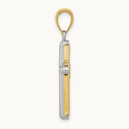 2-D Beveled Stick Cross Charm in 14K Two-Tone Gold