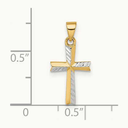 w/Rhodium Diamond-cut Small Latin Cross Pendant, 14K