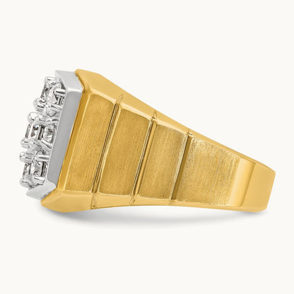 14ktt IBGoodman Men's Polished Satin & Grooved Cluster Diamond Ring