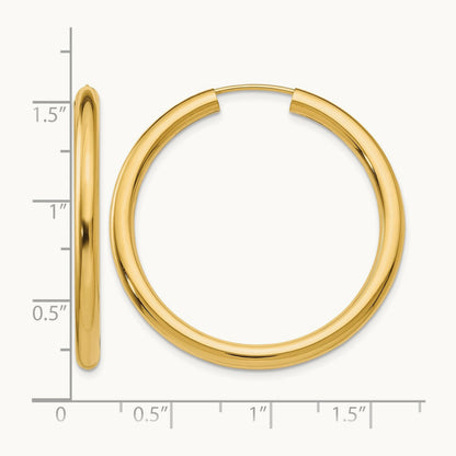 Polished Endless Tube Hoop Earrings, 3.00mm, 14K