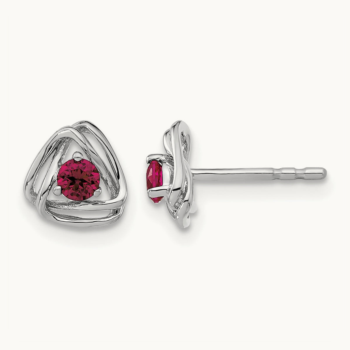 Created Ruby Post Earrings — 14K White Gold