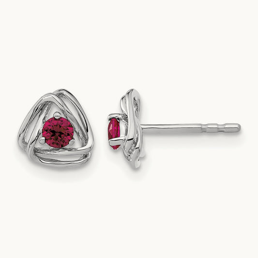 Created Ruby Post Earrings — 14K White Gold