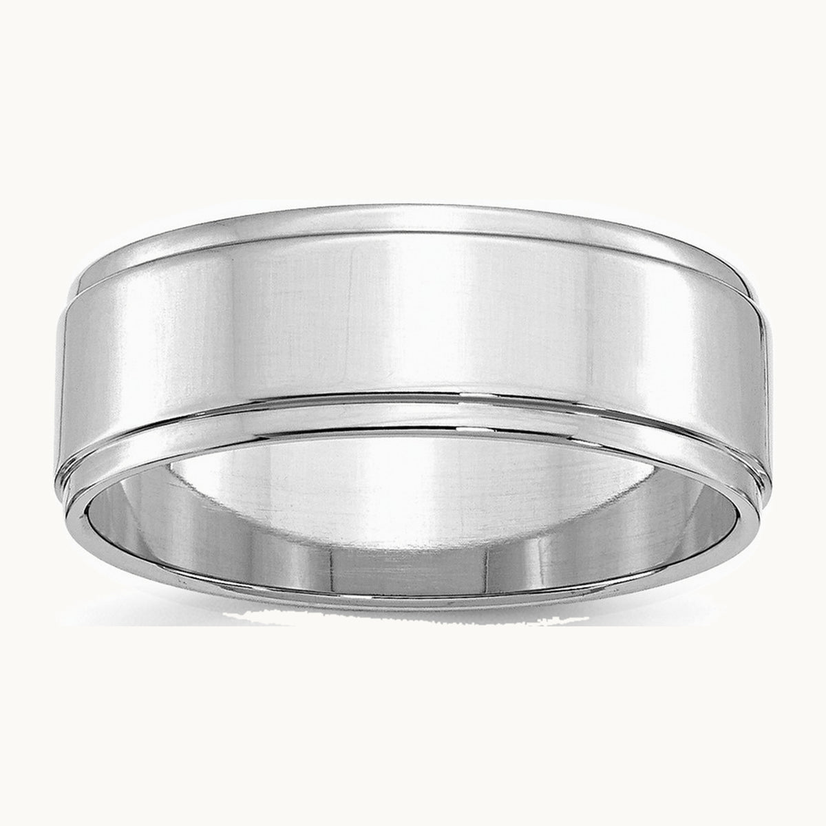 Sterling Silver Rhodium-plated 7mm Flat w/ Step Edge Band