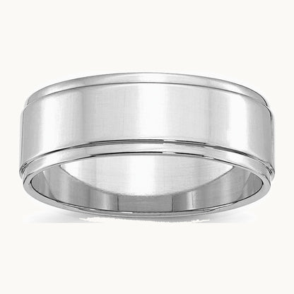 Sterling Silver Rhodium-plated 7mm Flat w/ Step Edge Band