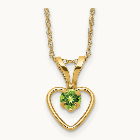 Madi K Peridot Heart Birthstone Necklace, 3mm, 14K