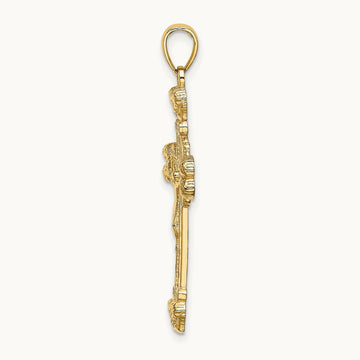 Crucifix W/ Sunburst Charm, 14K