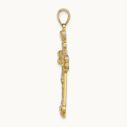 Crucifix W/ Sunburst Charm, 14K