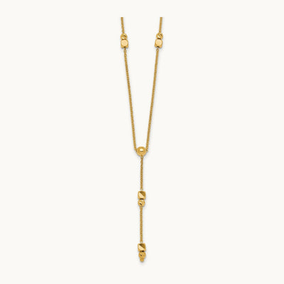 Polished Diamond-cut & Beaded Lariat 16in w/2in Ext Necklace, 14K