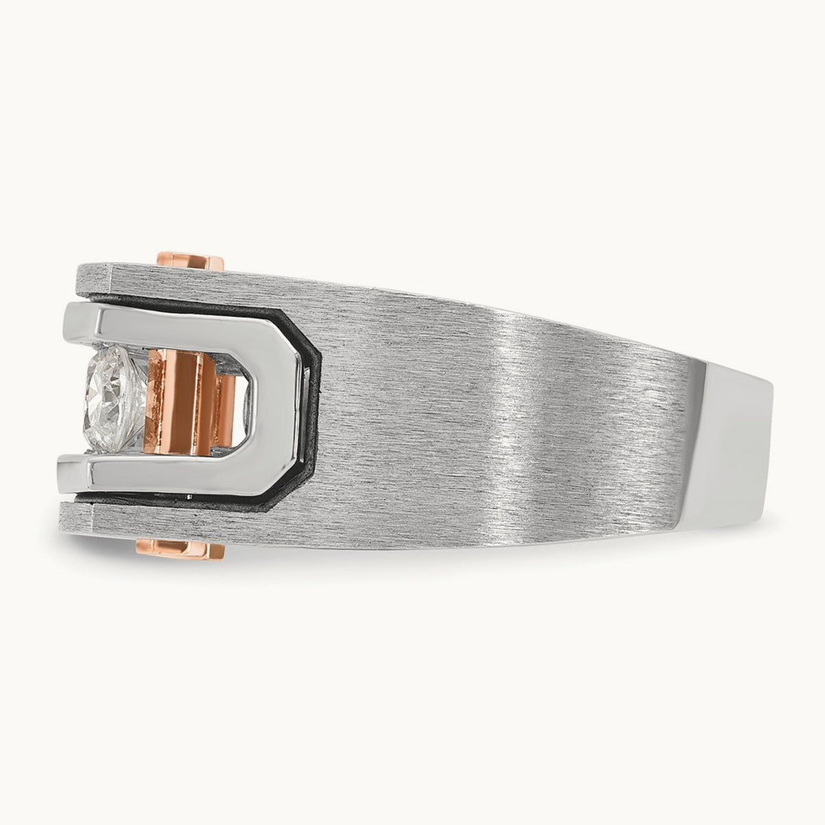 14kwr w/ Blk RH IBGoodman Men's Satin & Grooved 5-Stone Dia Ring