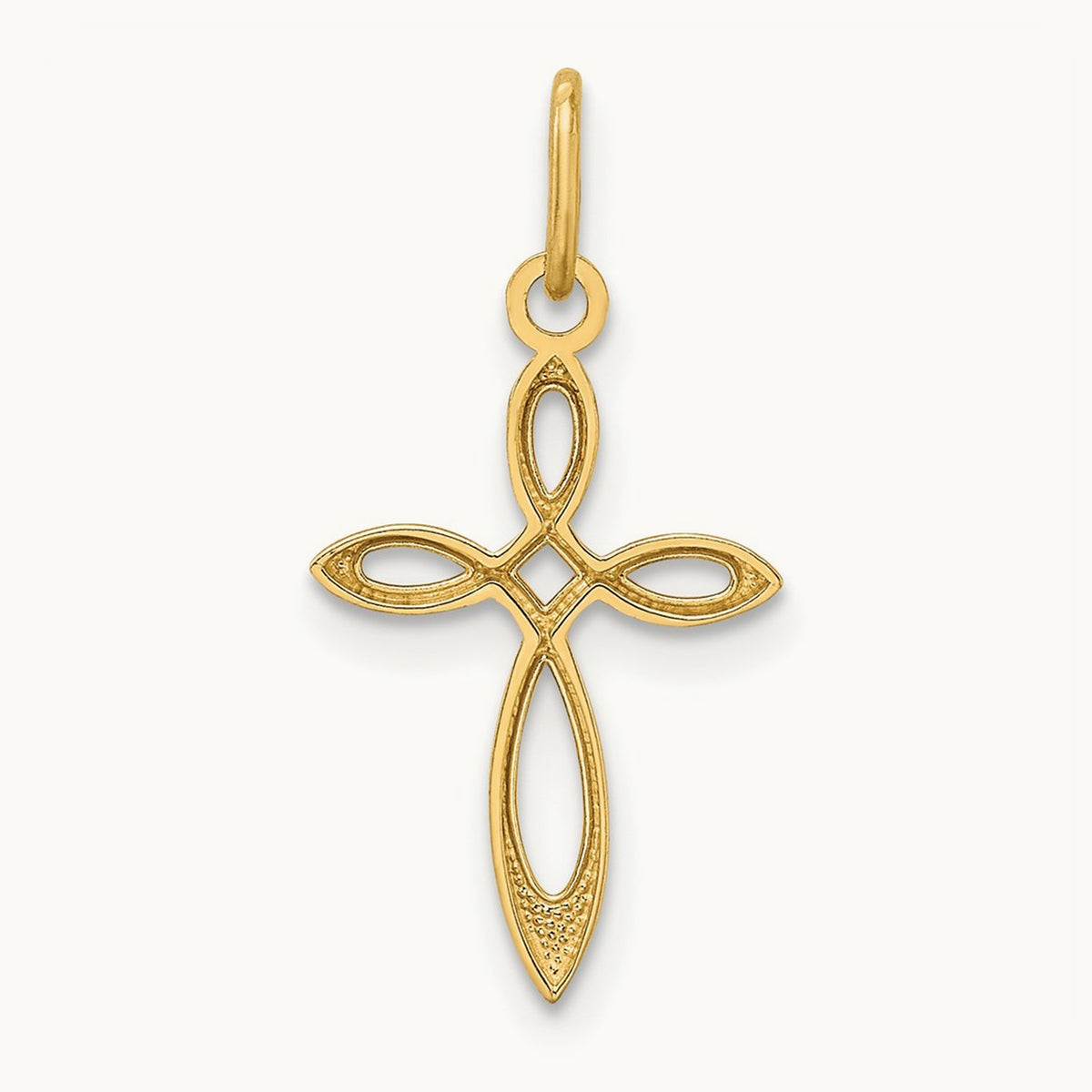 Polished Small Ribbon Cross Pendant — 14K Yellow Gold, 22.5mm
