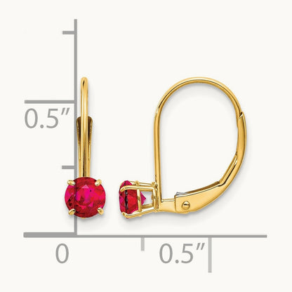 Round July/Ruby Leverback Earrings — 14K Yellow Gold